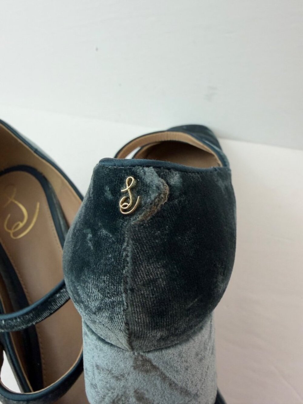 Sam Edelman Blue Velvet Double-Strap Block Heel Pumps - Picture 8 of 16